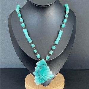 Rare Handcrafted MCM Turquoise Beaded Necklace with Shell Pendant